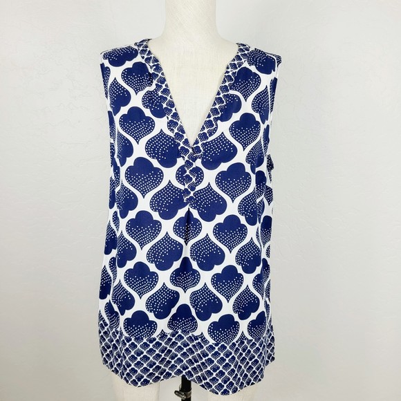 Boden Tops - Boden Tunic Tank Top 8 Blue White Printed Hi-Low V-Neck Sleeveless Blouse